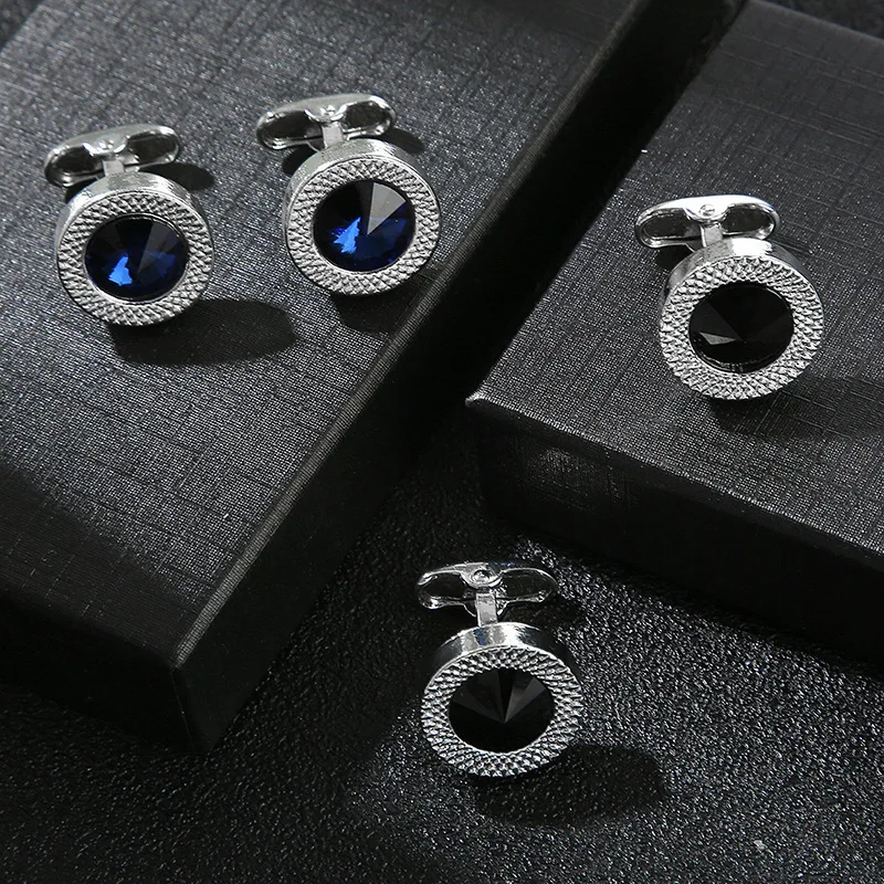 1 Paar zarte Schmuck Herren Manschettenknöpfe Emaille Kristall Runde Hochzeit Party Manschettenknopf Französisch Hemd Manschettenknöpfe Freund Geschenke – Detail 3