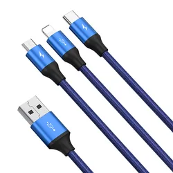 Baseus 3 - in - 1 Multi - Device Charging Cable - USB Type C, Micro USB, Lightning - 1.2m (Blue)