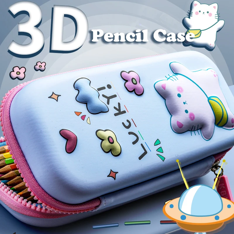 3D 귀여운 연필 케이스, 대용량 유니콘 정리함, 귀여운 파우치 박스, 여아 학교 사무용품, 학생 문구