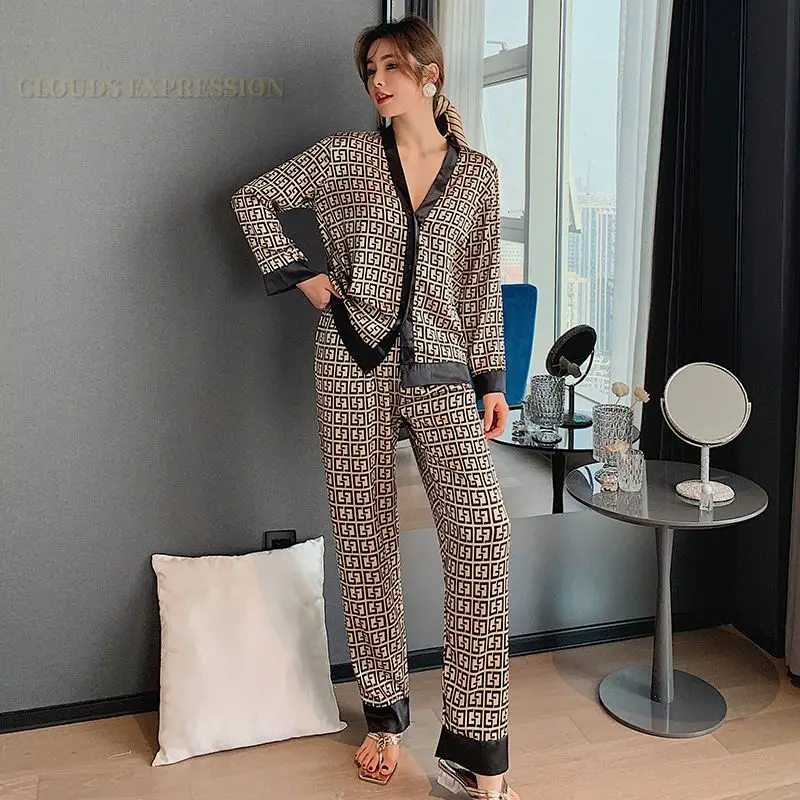 Spring Summer Women's Faux Silk Pajamas Two Piece Black Sleep Lounge  Cardigan Lapel Loungewear Ladies Sexy Luxury Kawaii Pajamas - Pajama Sets -  AliExpress
