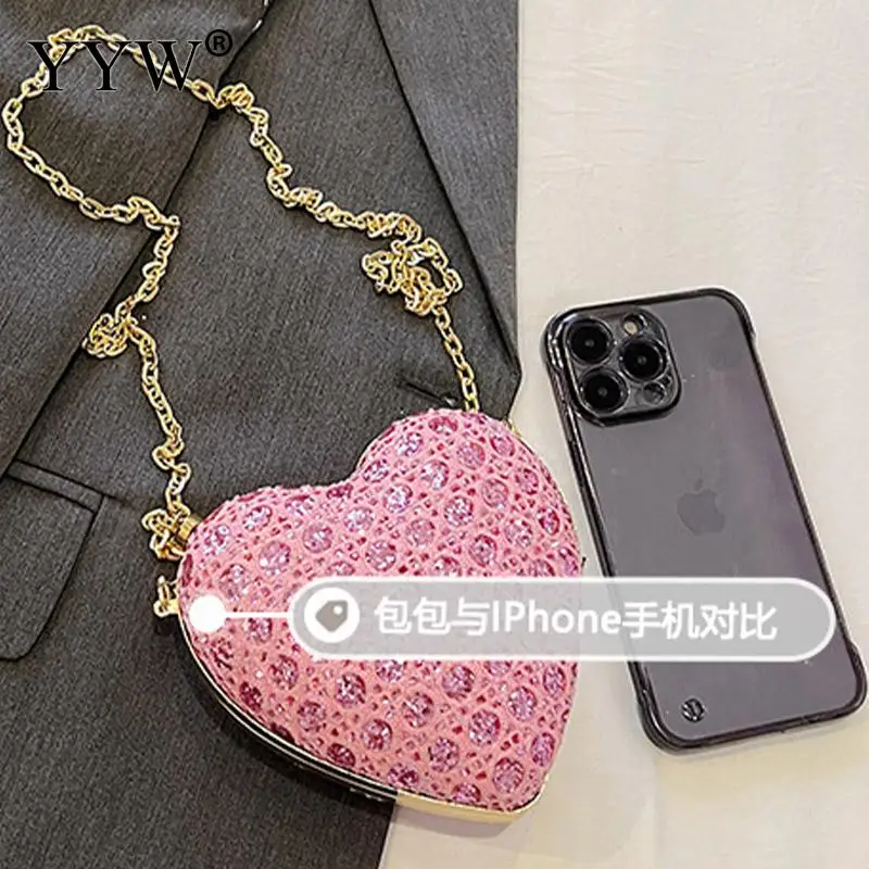 2023 Love Heart Shape Glitter Sequins Mini Clutch Handbag Women Bling Diamond PU Leather Messenger Purse Crossbody Shoulder Bag