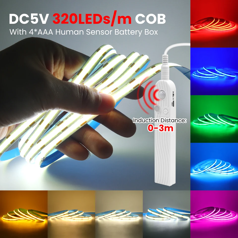 Striscia LED COB 5V DC USB Dimmer Bianco Freddo 2m 8mm Tagliabile - Foto 6