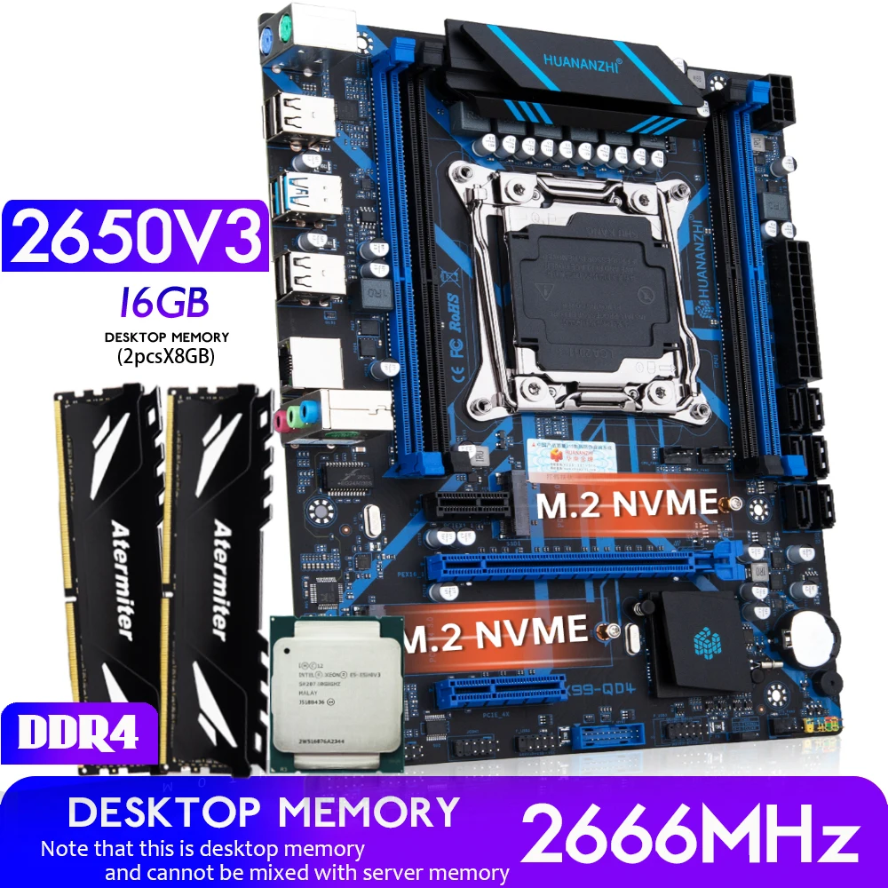 HUANANANZHI-Placa-mãe com Kit Combo Set, XEON E5 2650 V3, 16GB