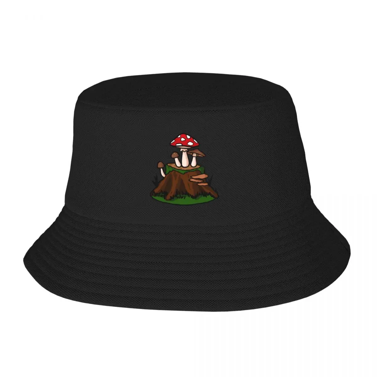 

New Mushroom on Tree Stump Bucket Hat Hat Man Luxury Beach Bag Caps For Men Women's