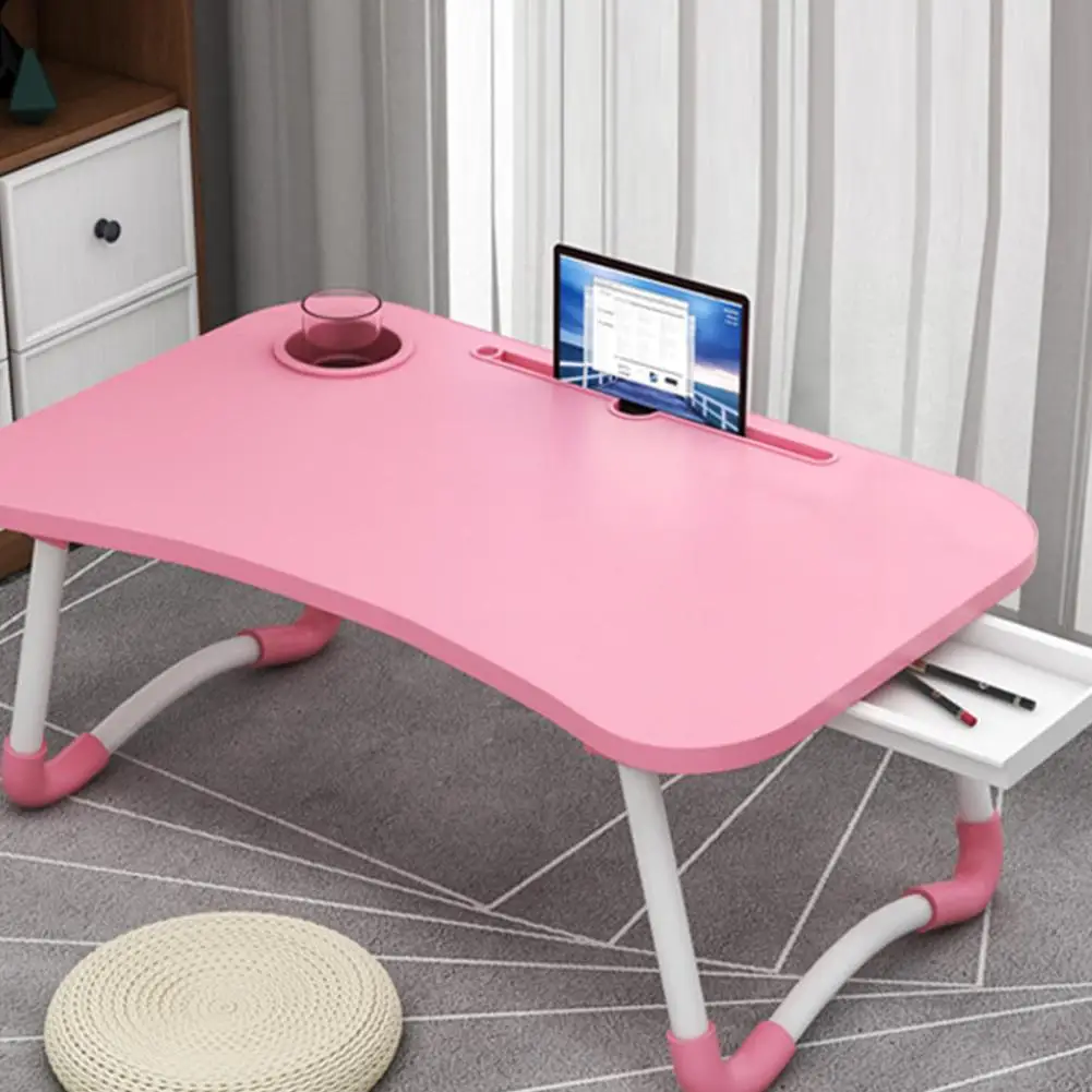 Bed Table Foldable Portable Lap Desk With Storage Drawer Cup Holder 23.6" x 15.7" x 11" For Eating Breakfast On Bed Couch Sofa