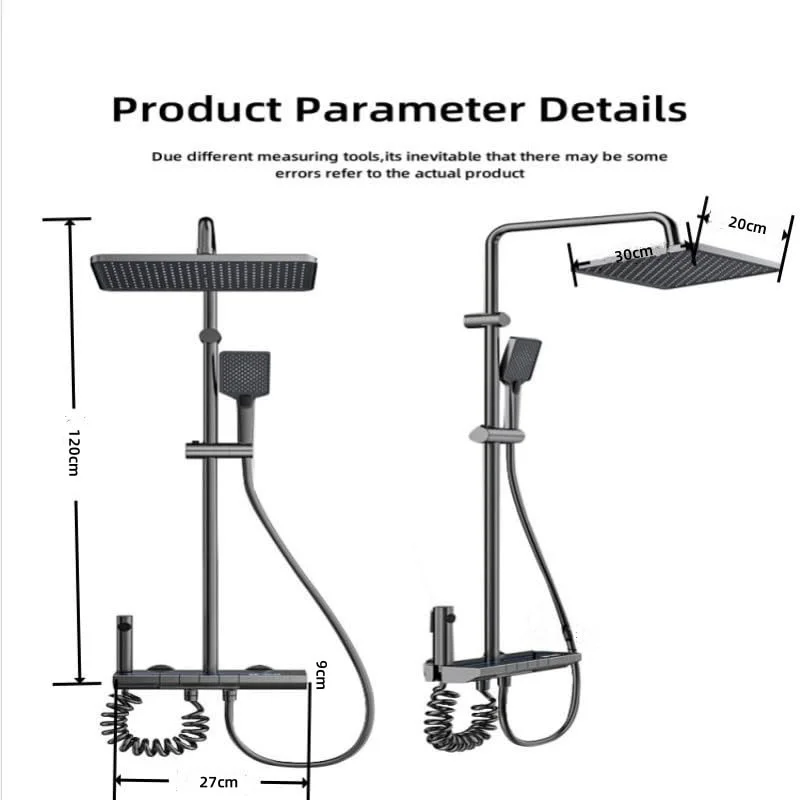 Space Aluminum Digital Display Thermostatic Shower Faucet Set , Piano Button With Ambient Light Bathroom Faucets Shower Head 6