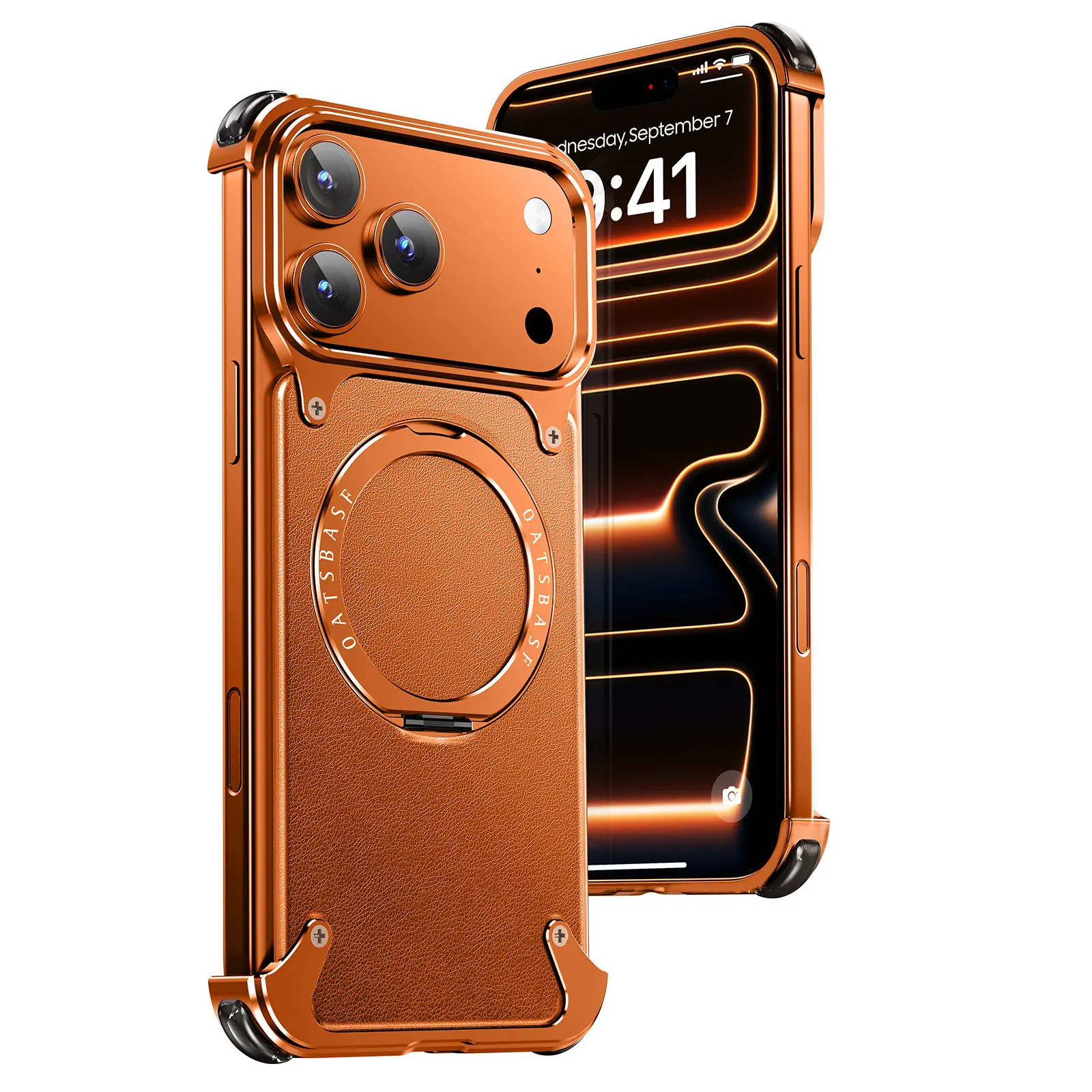 Eary Leather Phone Case for iPhone 17 Pro Max/Air 360°Rotating Magnetic Stand Frameless Thicken Shockproof Drop Protection Cover