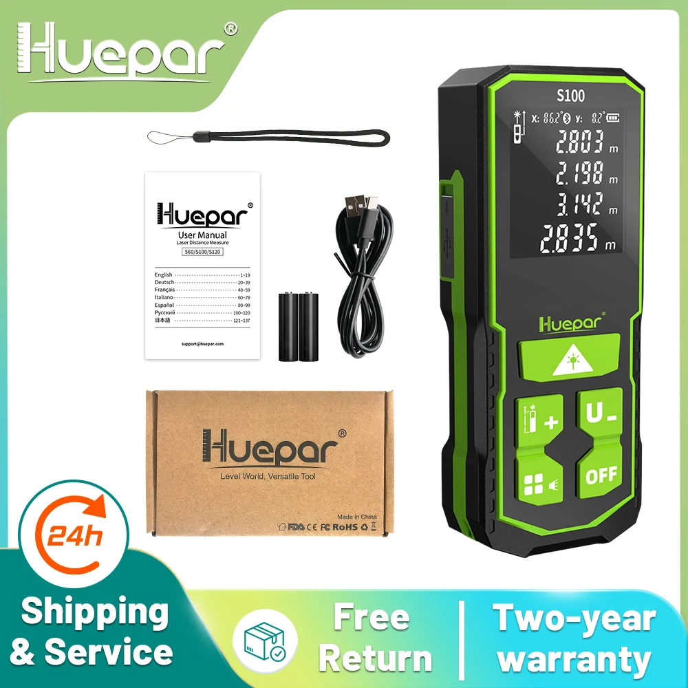 Télémètre laser Huepar 60/100/120m avec écran LCD - Roulette électronique pour mesures de pêche