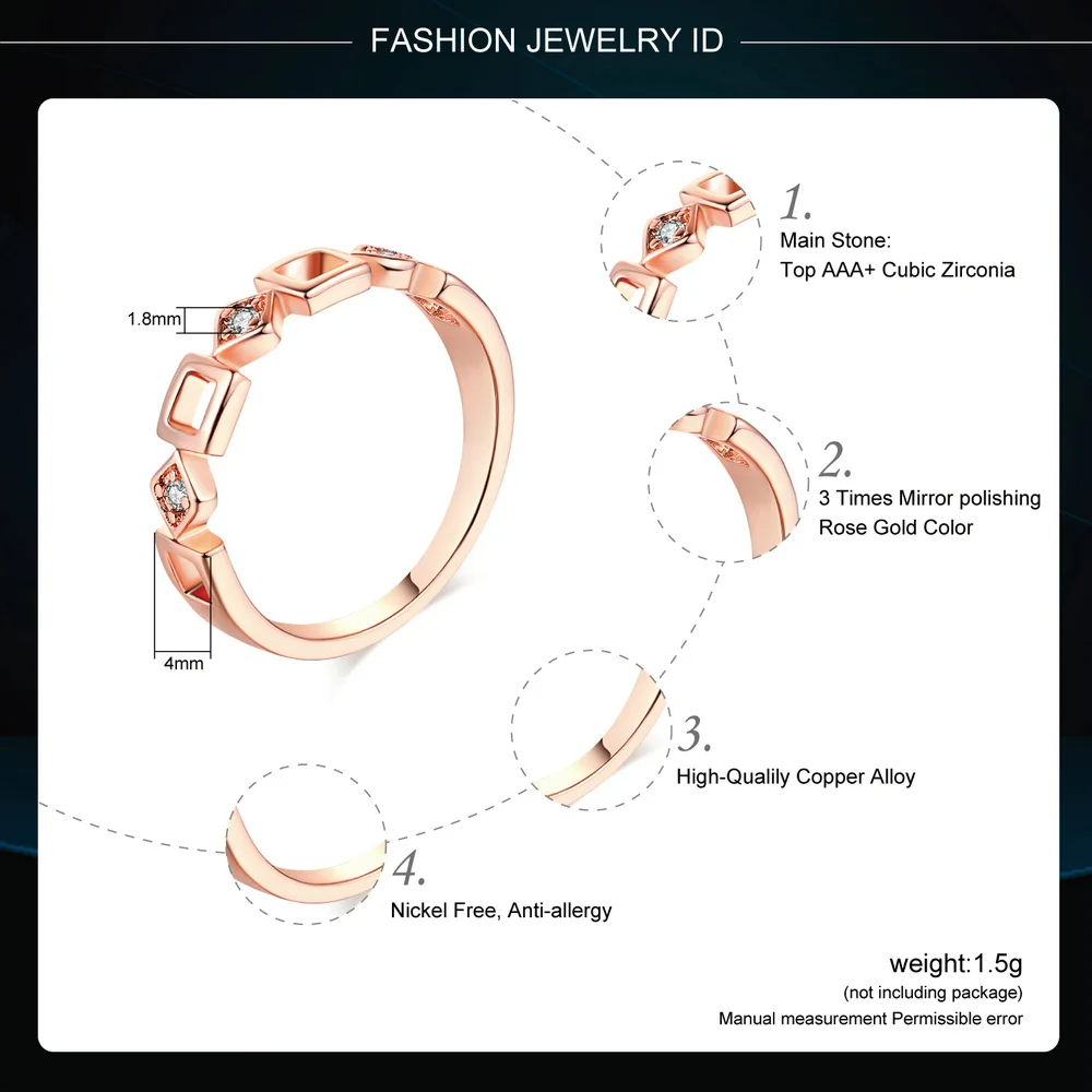 Rose Gold Crystal Chain Ring For Women Elegant Accessory_voghion.com