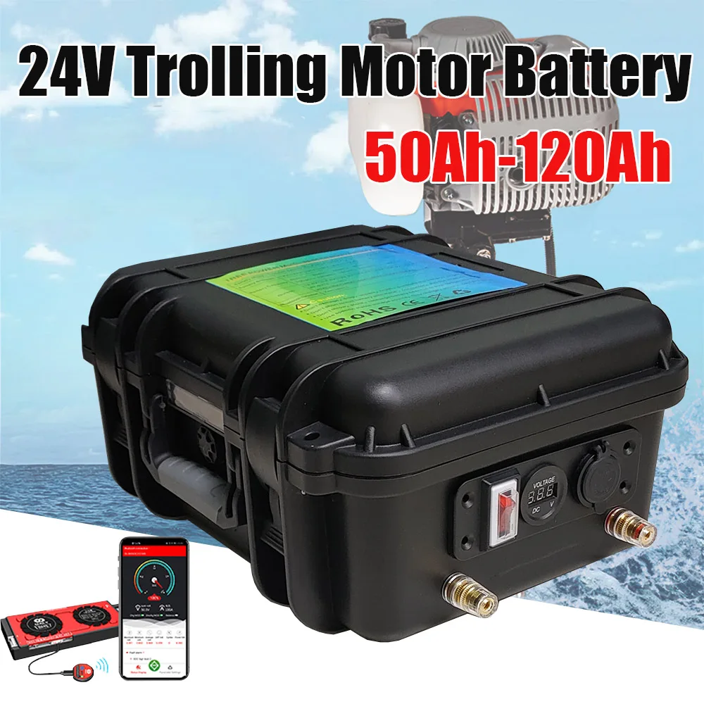 WaterproofRechargeable24V100Ah120Ah80Ah60AhLithiumIonBatteryforFishingTrollingMotor