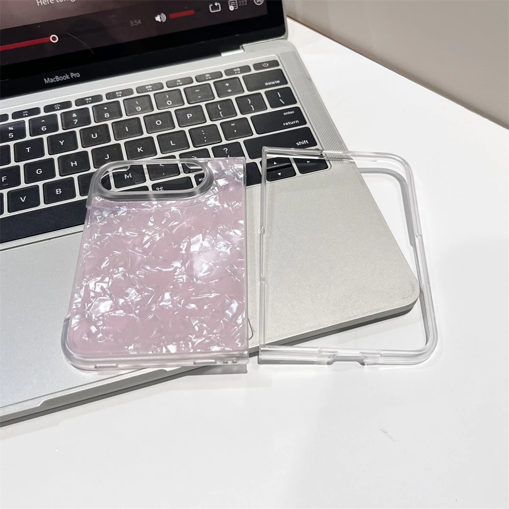 Luxury Shell Pattern Make-up Mirror Phone Case with Glacier Texture Shockproof Solid Cover