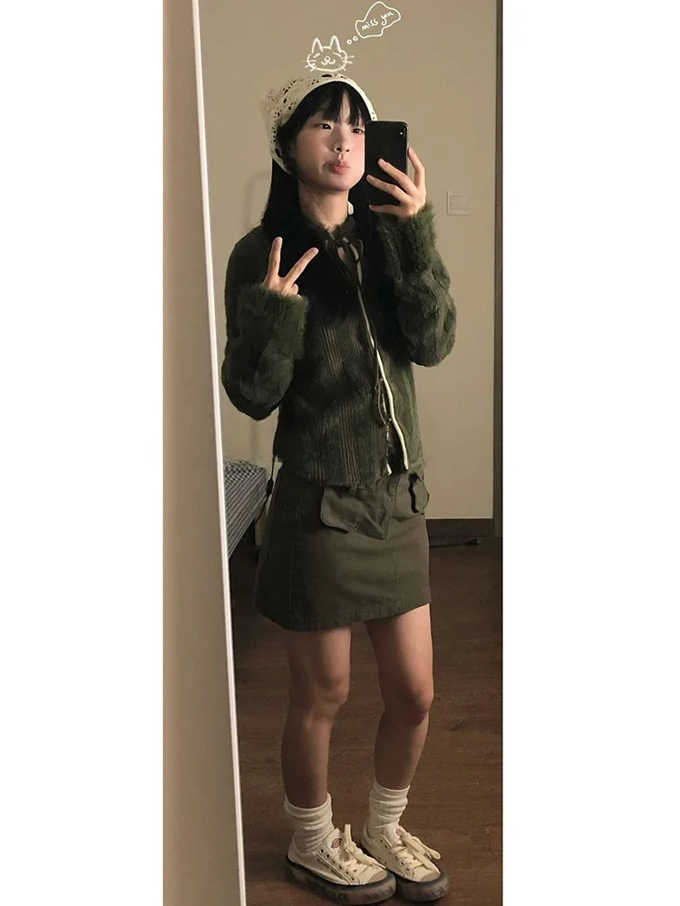 레트로 홍콩 스타일 여성 긴 소매 스웨터 벨트 캐주얼 오픈 카디건 봄 느슨한 슬리밍 겉옷 디자인 감각