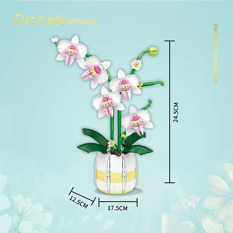 나방 난초 화분에 심은 빌딩 블록 꽃다발 홈 데스크탑 장식 꽃 퍼즐 장난감 어린이 크리 에이 티브 휴일 선물
