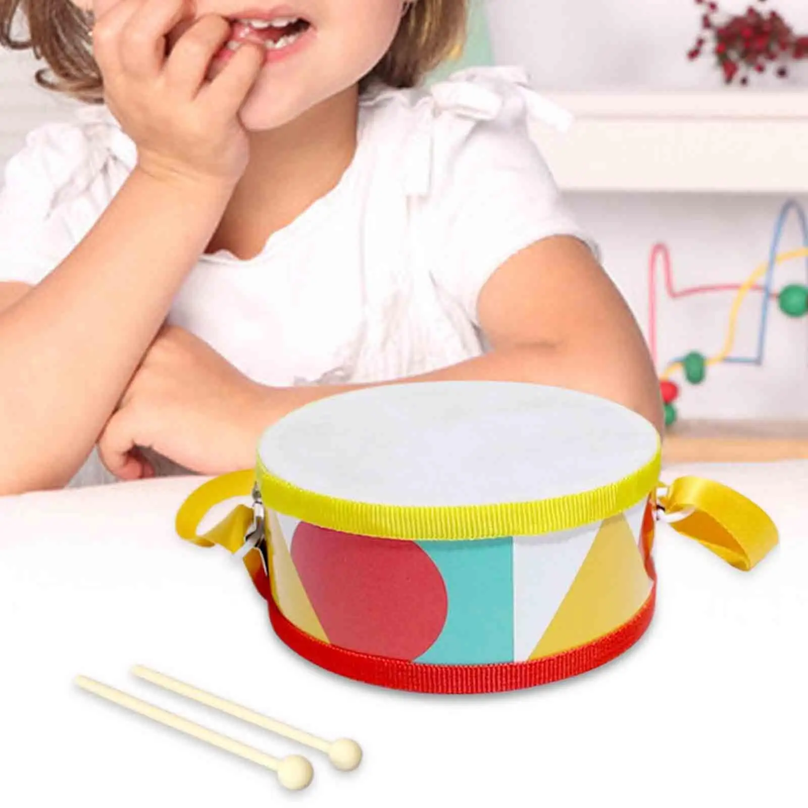 Montessori Toy Hand Drum Exercise Game with Strap Double Sided Drum Bass Drum Montessori Toy Hand Drum Exercise Game with Strap Double Sided Drum Bass Drum