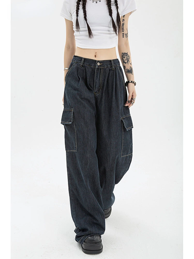 

Summer Blue Jeans Streetwear Hip Hop Oversize Casual Wide Leg Vintage Demin Pants Y2k Loose Trousers Women Harajuku Cargo Baggy