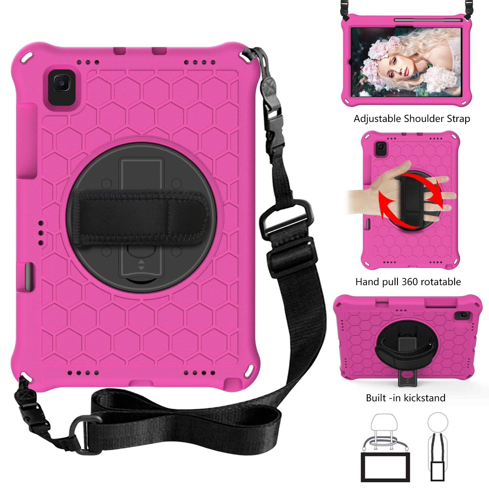 

For Samsung Galaxy Tab A7 10.4 t509 2022 S6 lite 10.4 P615 P610 Case EVA Kids Shockproof Rotable Hand Shoulder Strap Stand Cover