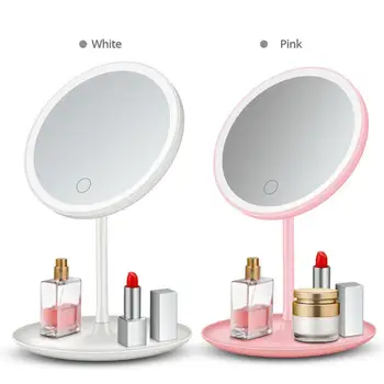 Specchio per il trucco con luce a LED Specchio cosmetico per luce diurna Specchio da scrivania regolabile rimovibile pieghevole con cavo USB Specchio cosmetico 1