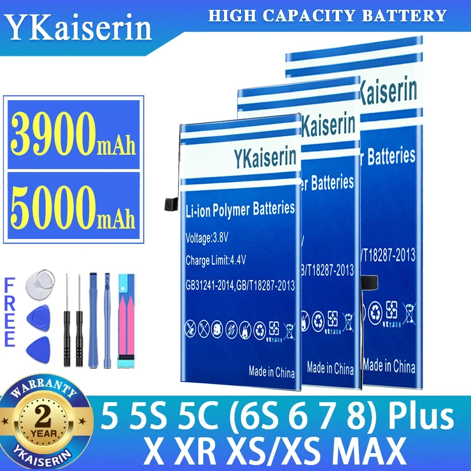 Ykaiserin Batteria Di Alta Qualità Per Iphone 5 5S 5C (6S 6 7 8) Plus X Xr Xs Max Xsmax 6Splus 6Plus 7Plus 8Plus Batteria Strumenti Gratuiti