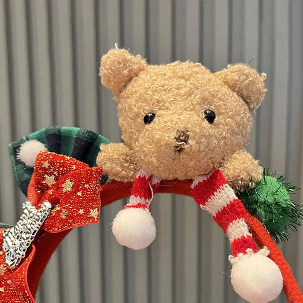 Christmas Headband Plush Teddy Bear Headband Party Dress Up Hair Band Red Bowknot Christmas Tree Decoration Headwear Girls Gift