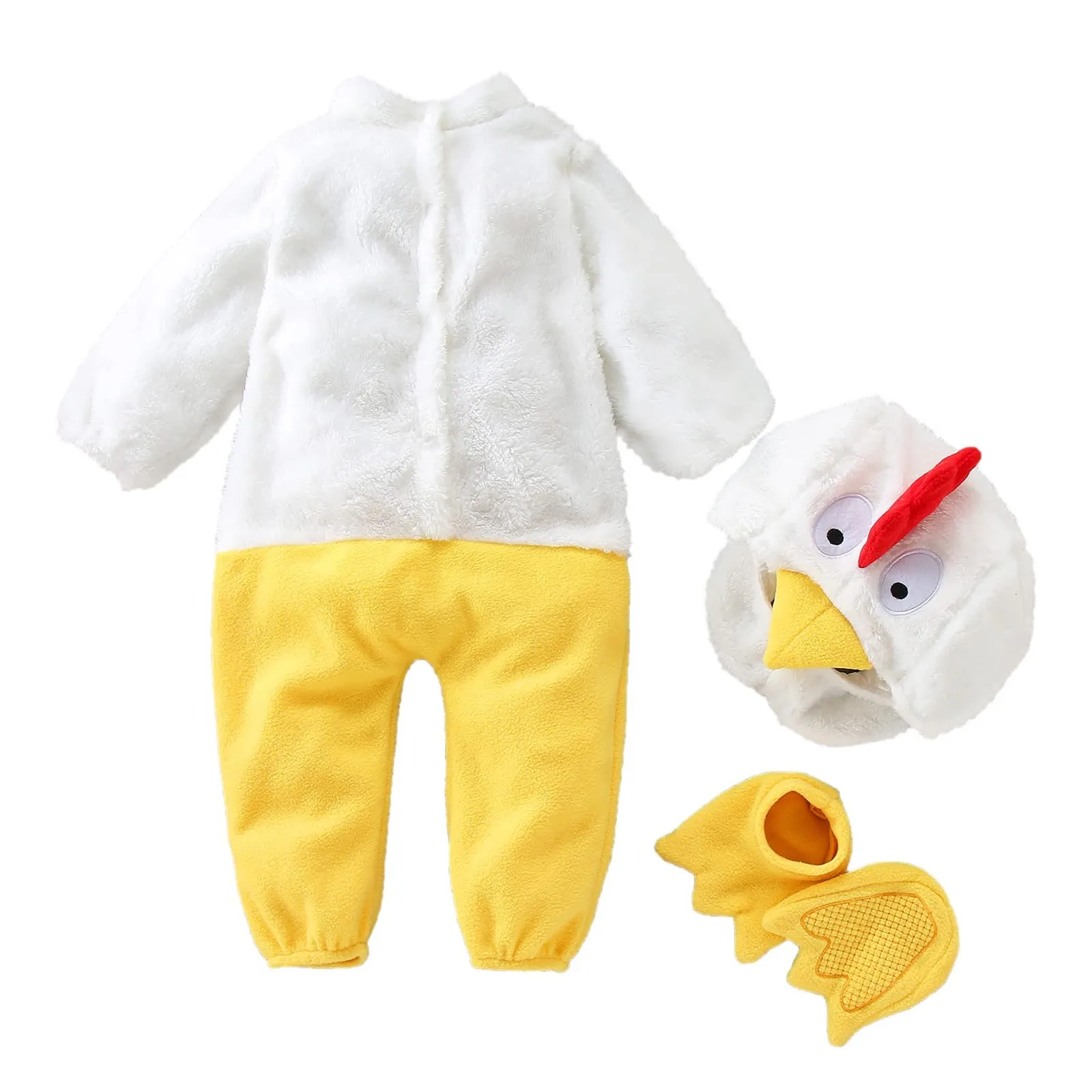 3Pcs/set Baby Chicken Chick Costume for Boys Girls Halloween Easter Fancy Dress Jumpsuit with Shoes Infant Fleece Rompers