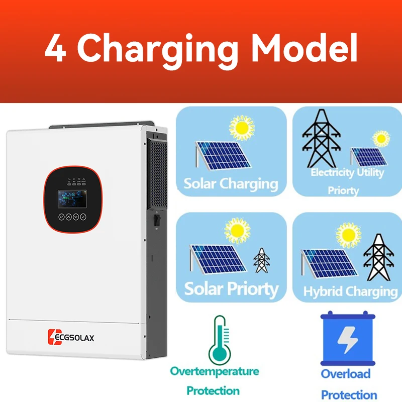 ECGSOLAX 3.6KW 하이브리드 태양광 인버터 24V 230V 100A MPPT 충전 컨트롤러 포함 순수 사인파 하이브리드 인버터 최대 PV 450V
