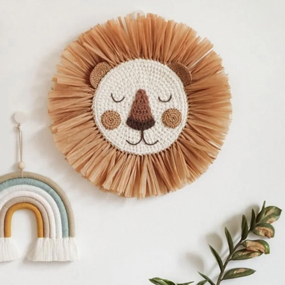 

INS Nordic Handmade Decoration Cotton Thread Woven Tiger Lion Pendant Wall Hanging Decor for Nursery Children Kid Room Ornament