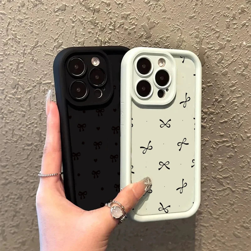 Elegant Black Bow Silicone Soft Phone Case - Shockproof Bumper Back Cover