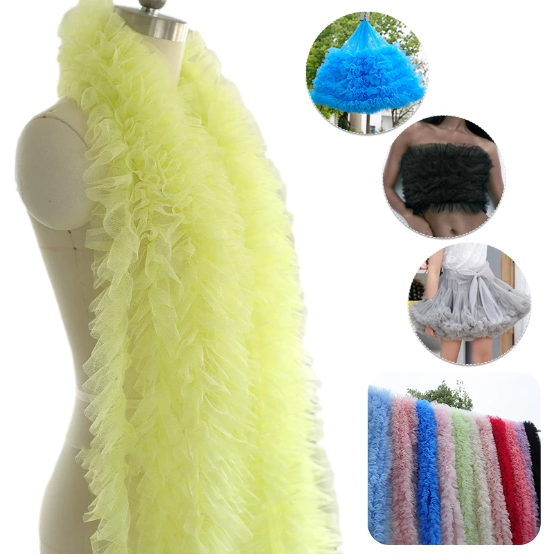 Ruffled Tulle Trim Fabric 3D Pleated Mesh Lace Ribbon Sewing Clothing Skirt DIY Splicing Material 1M