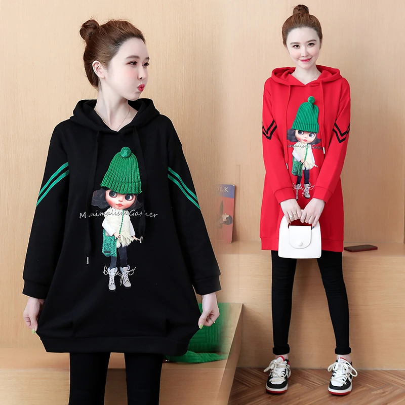 

Loose Applique Thin Fashion Casual Hooded Sweater Dress 2023 Fall and Winter Europe and South Korea in the Long Korean Jacket