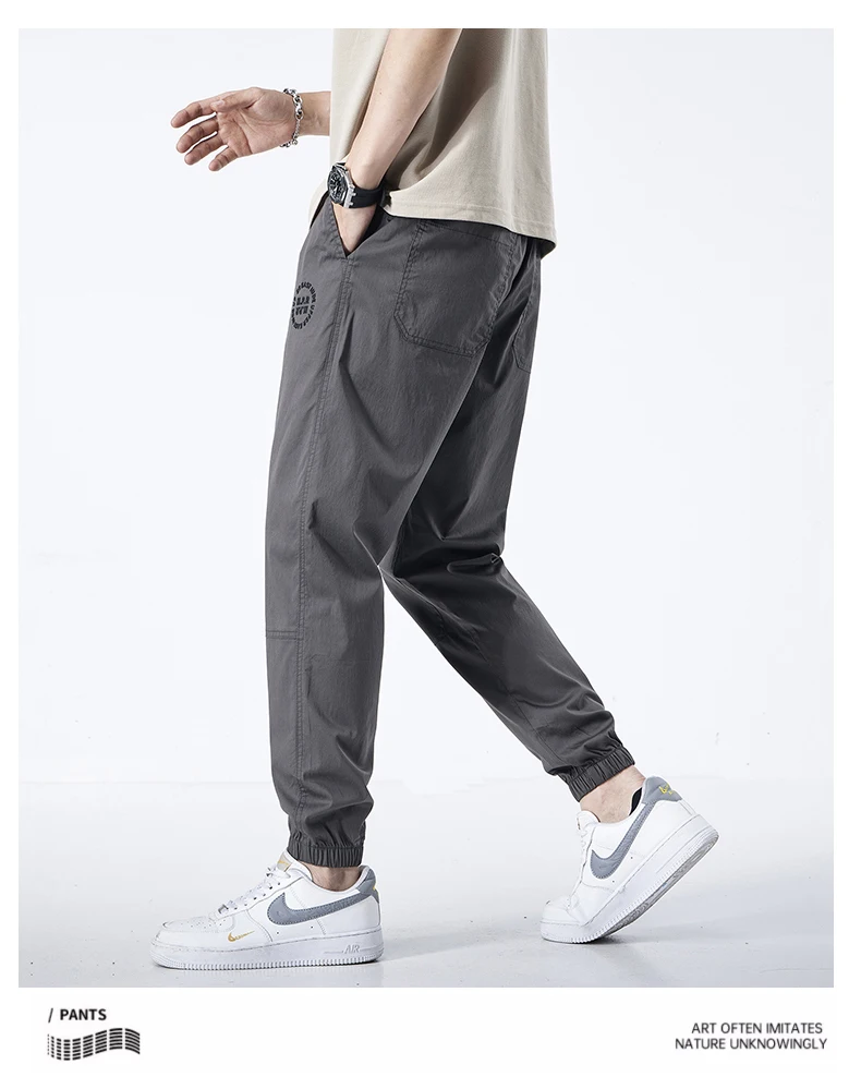 Description Picture 6 of itemUnvanqu 2024 Men's Solid Casual Harem Pants Korean Patch Pocket Cargo Pants Classic Men Thin Fashion Streetwear Trousers For Men