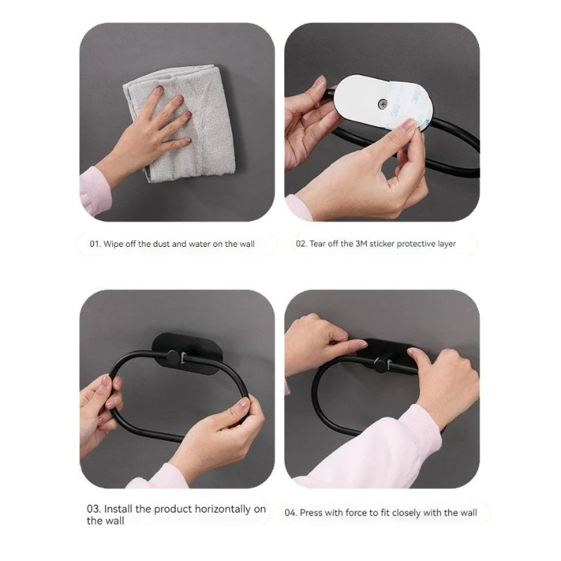 Towel ring, non-drilling 304 stainless steel towel rack black towel holder bathroom toilet hanger oval ring bathroom accessories