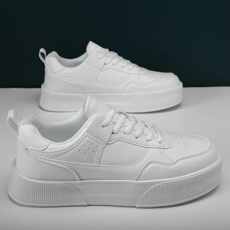 Autumn New Men's White Thick Sole Shoes Versatile with Elevated Laces, Breathable and Odor Resistant Sports Shoes, Sizes 39-45 3
