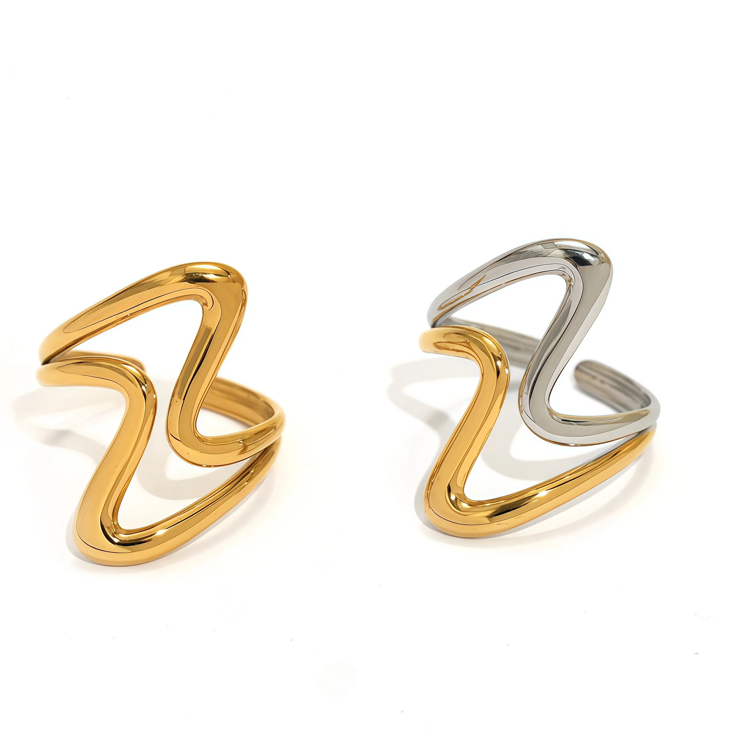 Edelstahl Unregelmäßige Welle Ringe für Frauen Männer Kreative Gold Farbe Verstellbare Öffnung Ring Weibliche Aussage Schmuck Geschenke – Detail 8
