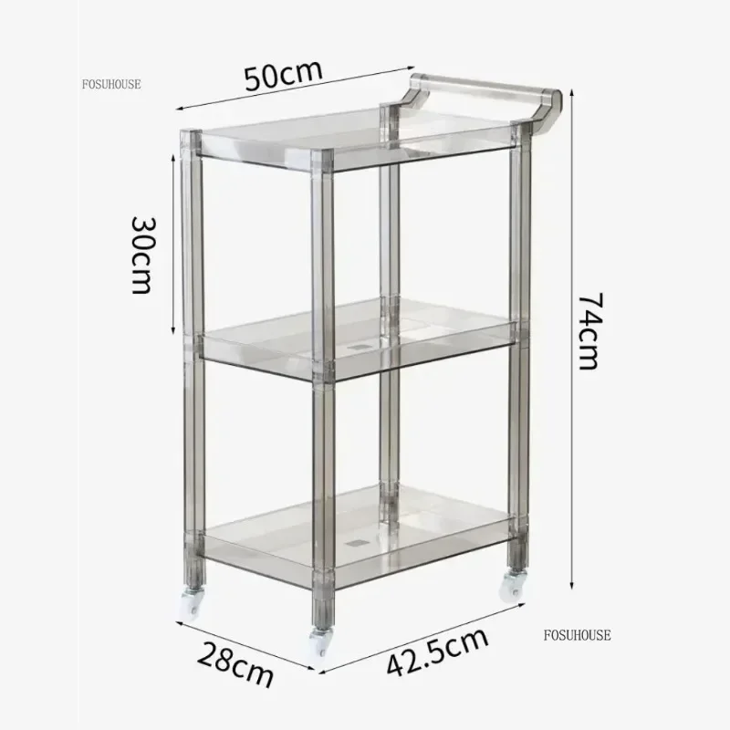 Modern Plastic Transparent Acrylic Kitchen Cart Household Storage Shelf Hand Cart Portable Trolley Living Room Side Table y w