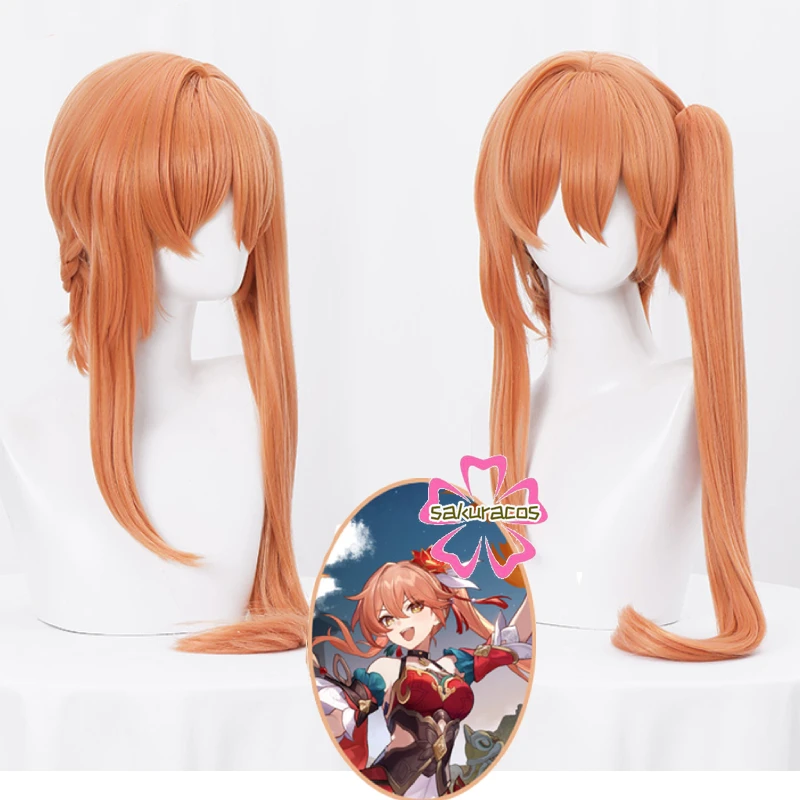 Honkai: Star Rail Guinaifen Cosplay Wig 70cm Long Straight Orange Ponytail Wigs Heat Resistant Synthetic Hair + Wig Cap guinaifen cosplay wig honkai star rail guinaifen 70cm long straight orange ponytail wig heat resistant synthetic hair wig cap