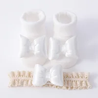 Lovely Bow Baby Headband Socks Set Non Slip Cotton Princess Sock Newborn Hair Band Infant Girl Hair Accessories Gift 1