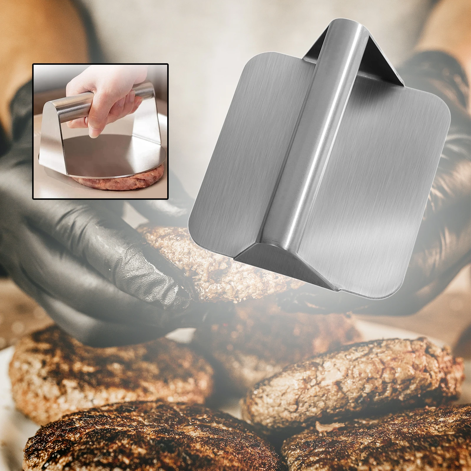 Stainless Steel Kitchen Burger Press Manual Nonstick Meat Smasher Barbecue Hamburger Press Patty Maker Tool Silver burger press
