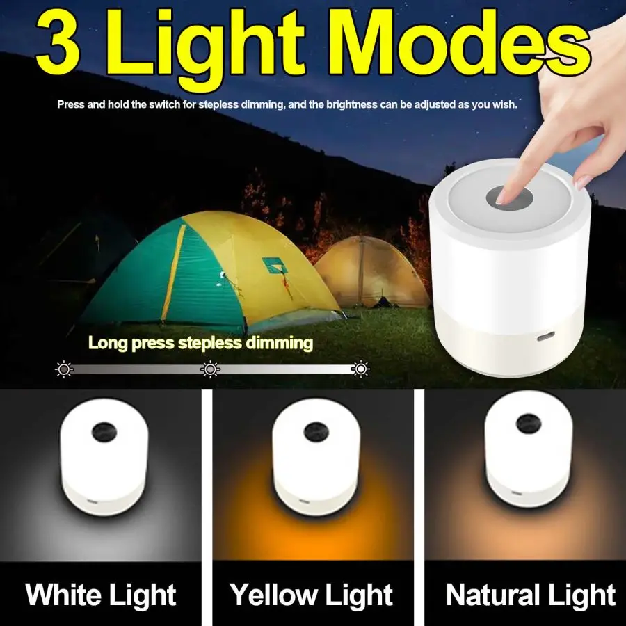 Portable Outdoor Camping Light Three-color Light Source Night Type-C USB Rechargeable Atmosphere Lights Tent Lantern