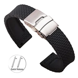 Sport Silicone Waterproof Watch Band - Universal Rubber Bracelet - 22mm (Black)
