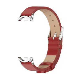 Luxurious Leather Strap for Mi Band - Elegant Wristband Bracelet (Red Silver)