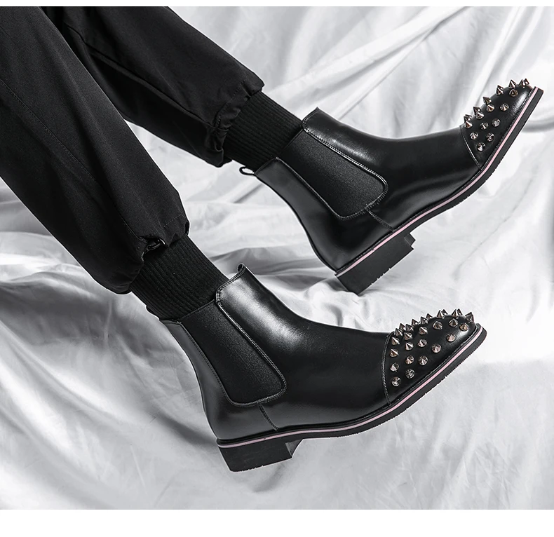 Mode Männer Chelsea Stiefel Nieten Schwarz Punk Handgemachten männer Stiefel Nicht-slip Größe 38-48 – Detail 7