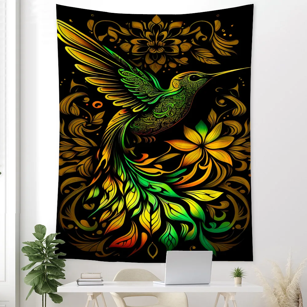 Flower bird plant tapestry wall hanging Bohemian home decoration background cloth poster bedroom dormitory tapestry