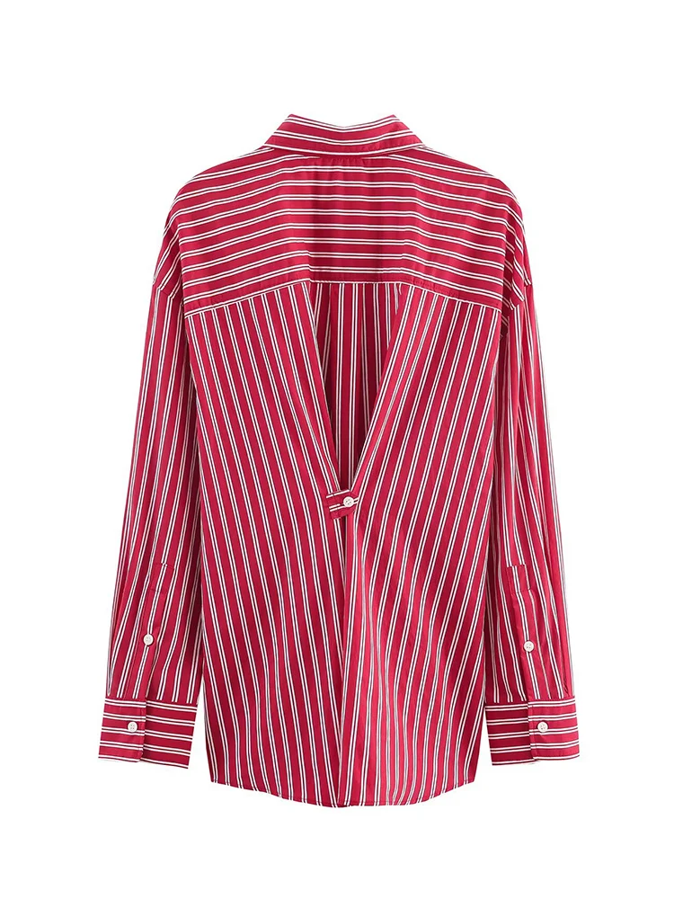  New Product Women's Casual Striped Shirts Fashion Simple Versatile Striped Lapel Collar Long Sleeve Commuter Loose Blouse