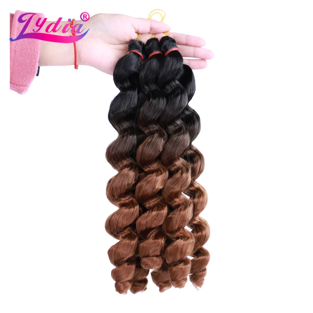 

Lydia Synthetic Loose Wave 24" Ombre Color Dancing Curly Hair Extensions Bulk Crochet Latch Hook Braiding Brown Black & Blonde