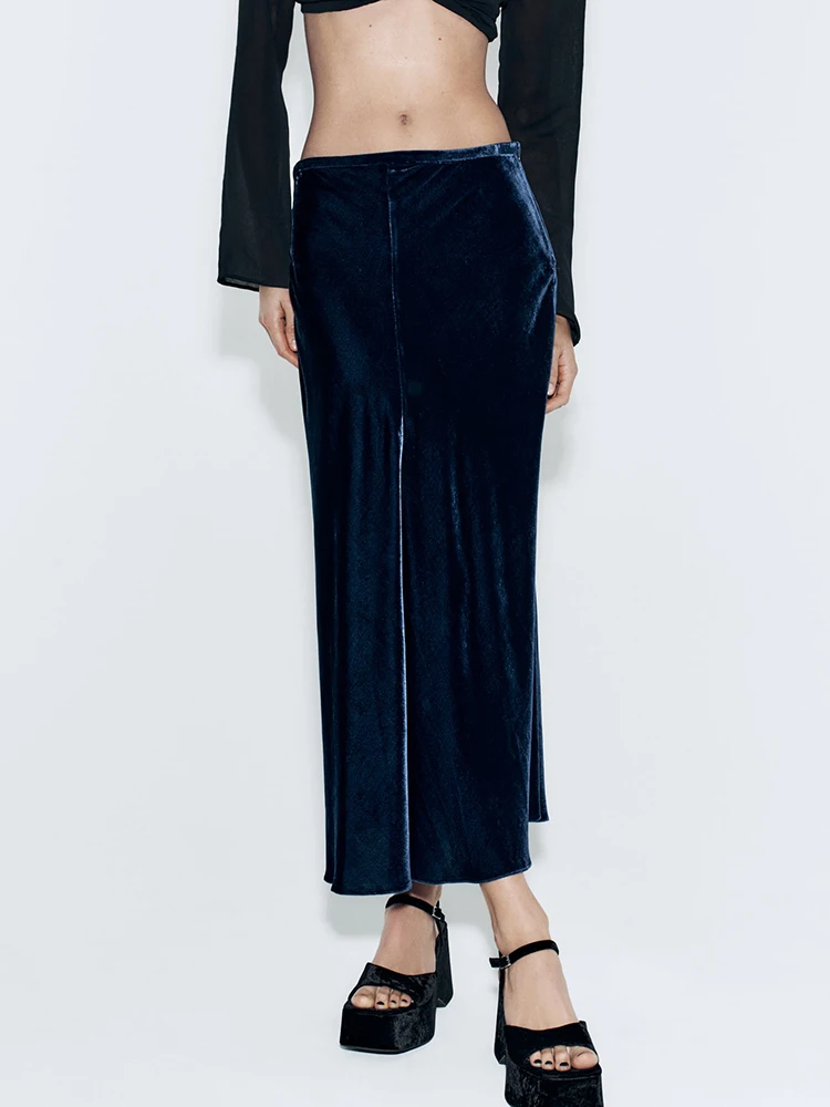 

Fashion Solid Women's Velvet Skirt Mid Waist A Line Casual Long Skirts For Women 2023 Winter Autumn Vintage Elegant Faldas New