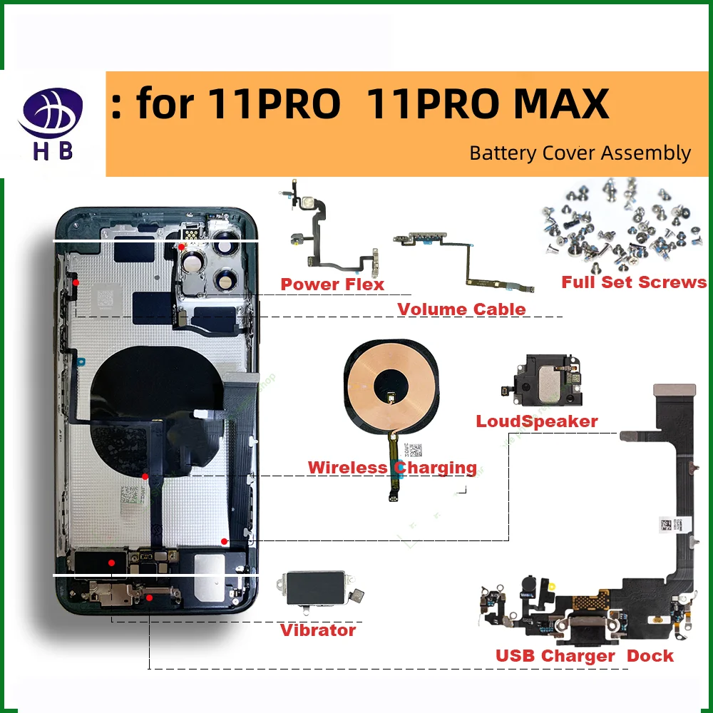 5pcs for iPhone 7 8 Plus X XS MAX XR 11 12 PRO MAX Battery Back Cover, Middle Case, SIM Card Tray, Side Button Assembly, Soft Ca