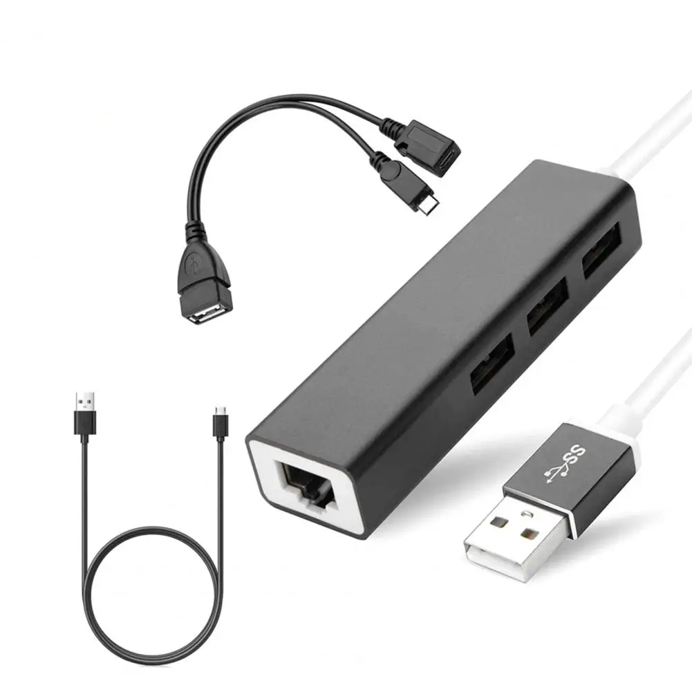 

4K Ethernet Adapter USB Hub Sets Support 100Mbps Network Anti-interference Network Card With Micro Charging Cord PC Accessories