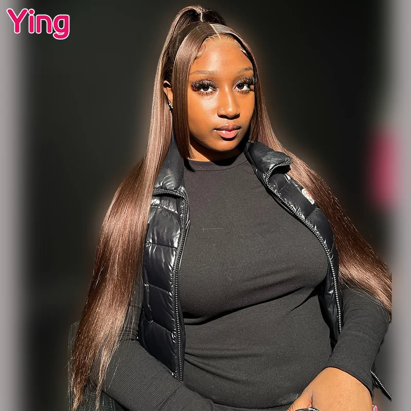 

Ying Chocolate Brown Bone Straight 200% 13x6 Lace Frontal Wig 12A Remy 13x4 Lace Front Wig PrePlucked 4x4 Transparent Lace Wig