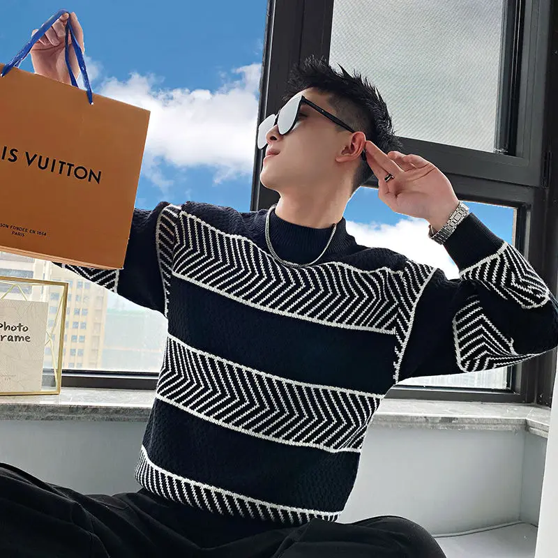 Autumn Winter KPOP Fashion Style Harajuku Slim Fit Tops Loose Casual All Match Undershirt Half High Collar Long Sleeve Sweaters