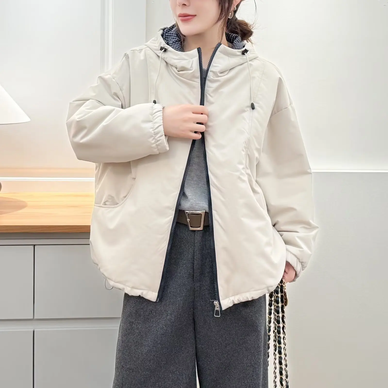 XXXXL Fashion Plus Size Women's Parkas New Winter Casual Youthful Hooded Padded Jacket Versatile And Warm Zipper Coat 320